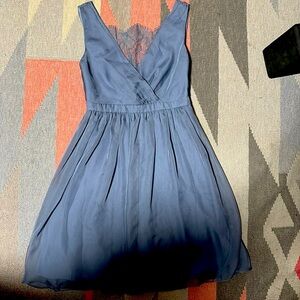 Gray/blue flowy cocktail dress, knee length